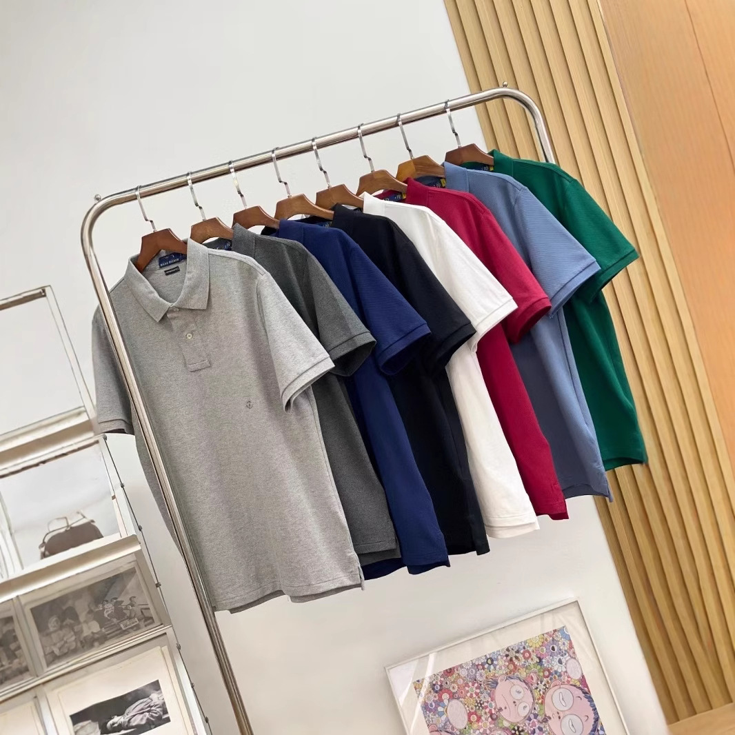 RL New Lafu Pony Label Spring and Summer Business Casual Lapel Vermilion Cotton Men's POLO Shirt Short Sleeve