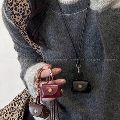 レトロ豹紋皮質小型小銭入れネックレス女性イヤホン収納小包アクセサリーロックチェーン首チェーンセーターチェーン