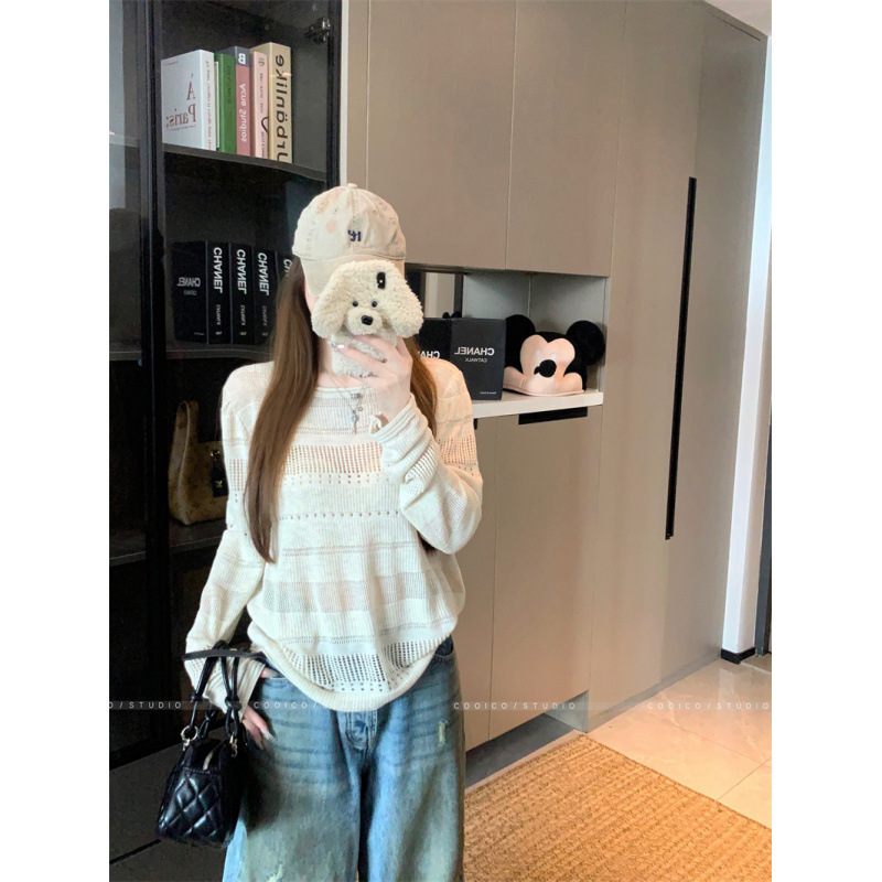 韩系气质辣妹重工镂空提花慵懒高级感针织罩衫女上衣|undefined