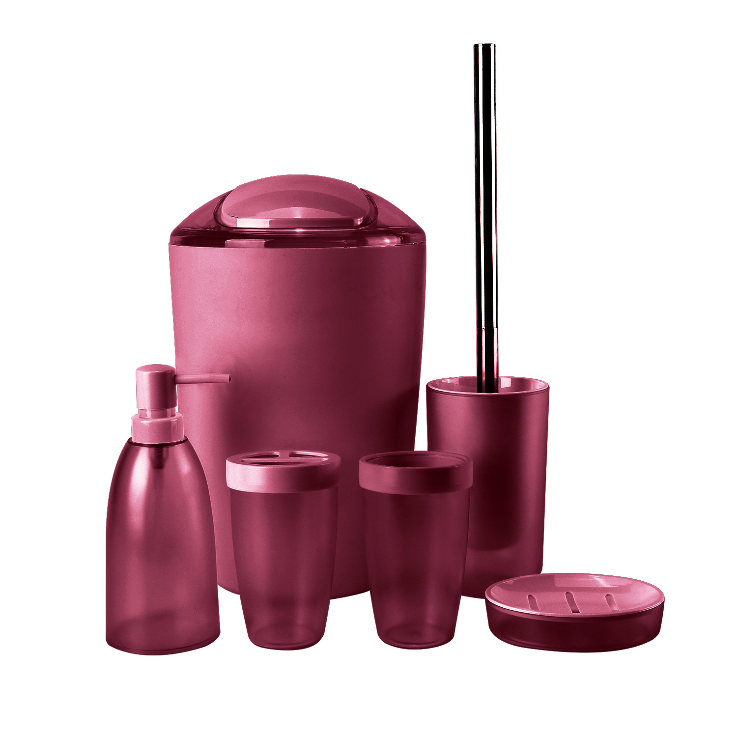 Suministros de baño de plástico de color sólido conjunto de seis piezas enjuague bucal cepillo titular caja de jabón baño traje de baño de almacenamiento en stock