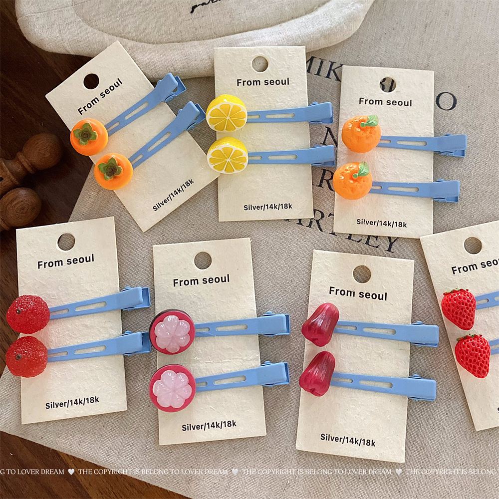 2个装珞芙梦新款夏日水果蓝色无痕夹 甜美可爱刘海夹妆造发卡发饰