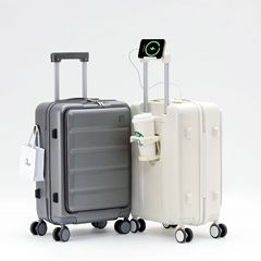 メーカー直販 フロントオープン式 2024年モデル 横縞柄 高級ローダーバッグ ビジネス旅行用スーツケース パスワードロック付き キャスター付き