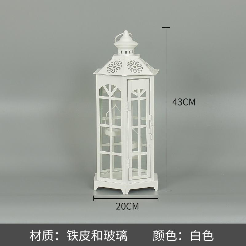 Blanco boda candelabro linterna boda carretera plomo accesorios atmósfera lámpara Marruecos viento lámpara decoración a prueba de viento vela pantalla