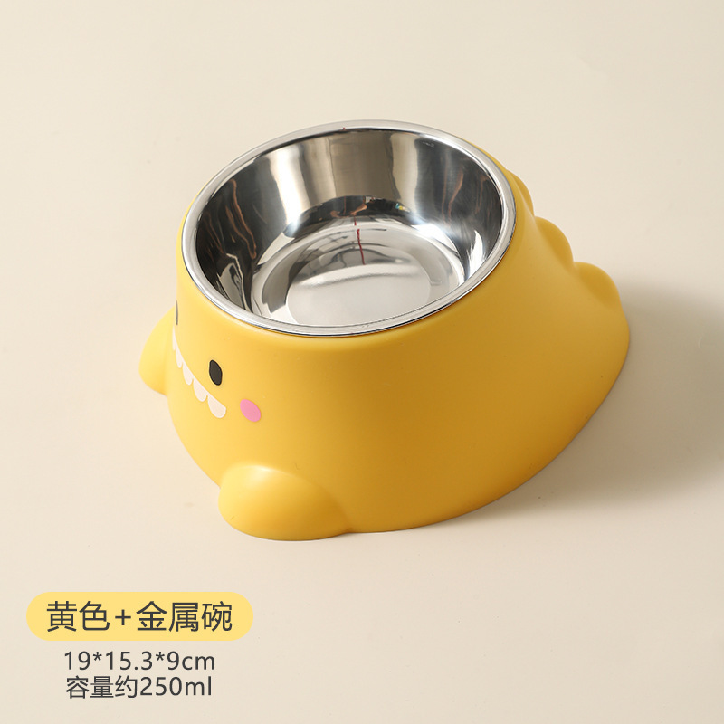 可爱恐龙宠物碗猫咪狗狗塑料不锈钢食盆猫狗粮宠物喂食碗宠物用品|undefined