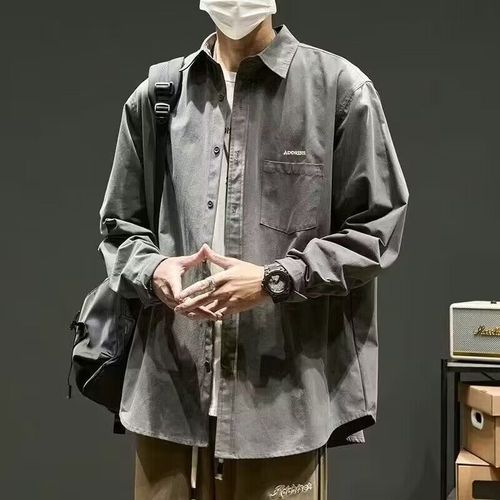 Workwear Shirt Men Long Sleeve Autumn Hipster Japanese Hong Kong Water Wash Trend Brand Fashion Casual Outerwear for Men Spring and Autumn Style
