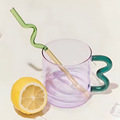 创意设计撞色款彩色玻璃杯马克杯 手工异形艺术果汁早餐杯咖啡杯