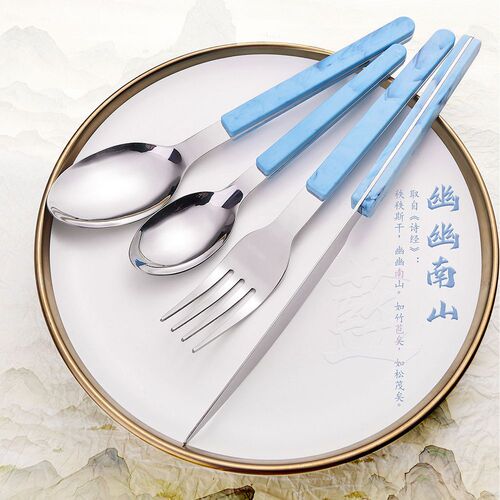 W new stainless steel knife, fork and spoon, bistro handle, western food spoon and fork, marble fork, hotel tableware