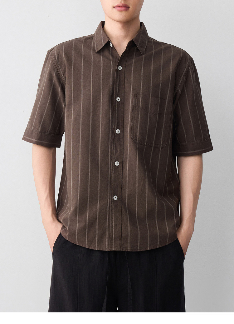 Áo sơ mi nam ngắn tay sọc cotton thoáng mát — màu xanh nhạt chi tiết 23