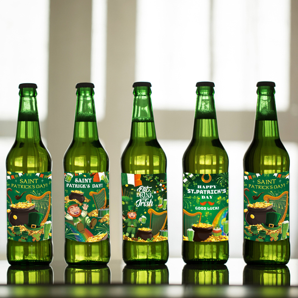 Nuevos productos transfronterizos del día de fiesta irlandés decoración de fiesta del día de San Patricio botella de bebida pegatinas adhesivas
