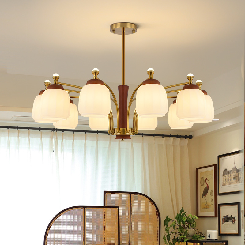 Madera sólida madera de nuez estilo americano medieval sala de estar retro lámpara de estudio dormitorio antiguo viento lámpara candelabro comedor leche