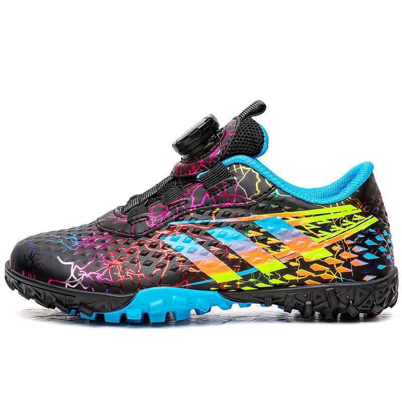 Nuevo botón giratorio sin lazos zapatos de fútbol niños y niñas TF clavos rotos zapatos de fútbol zapatos de entrenamiento