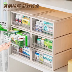 抽屉式桌面收纳盒透明家用药箱药品医药箱大容量杂物家庭整理盒子