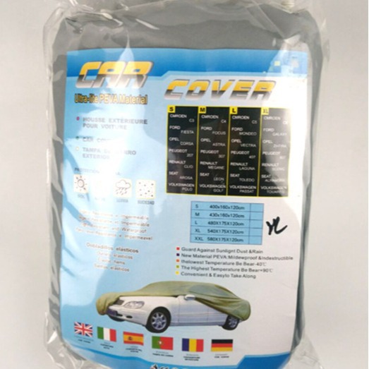 Fábrica al por mayor cubierta del coche PEVA cubierta del coche protector solar impermeable universal cubierta del coche seguro de coche regalo