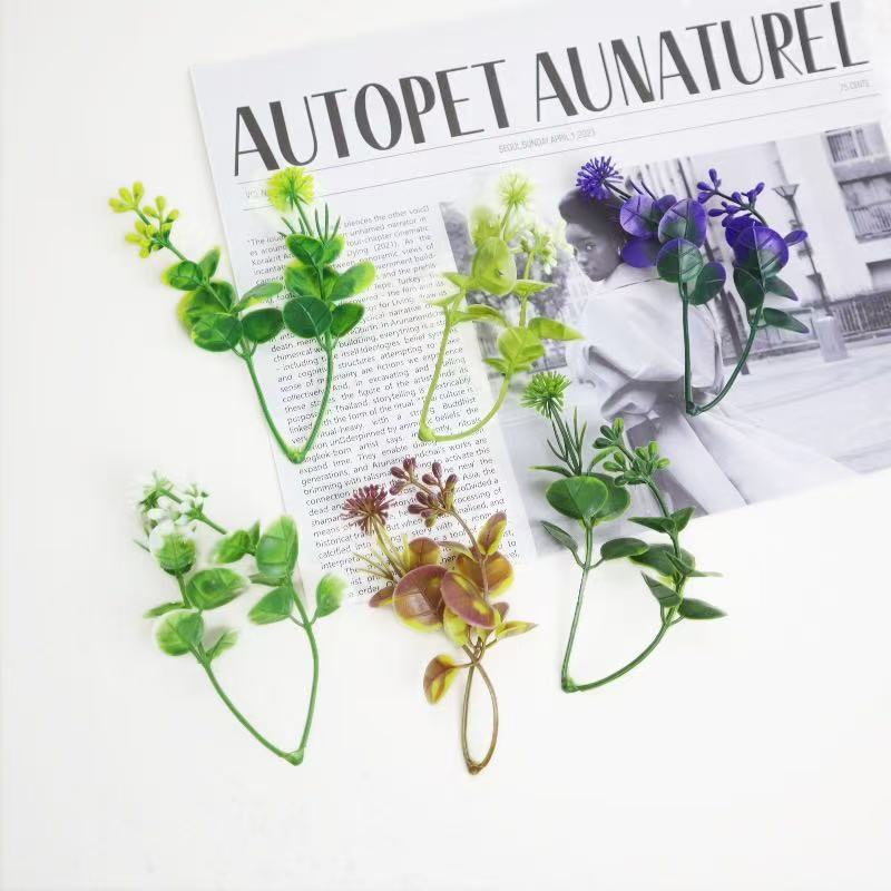 仿真花塑料配件水草花束配件2叉蒲公英花草球果绿叶配件工厂批发