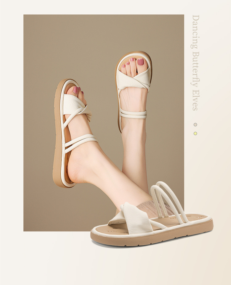 Dép sandal nữ xỏ ngón đế bệt quai ngang phong cách beach — LI51 Màu be chi tiết 5