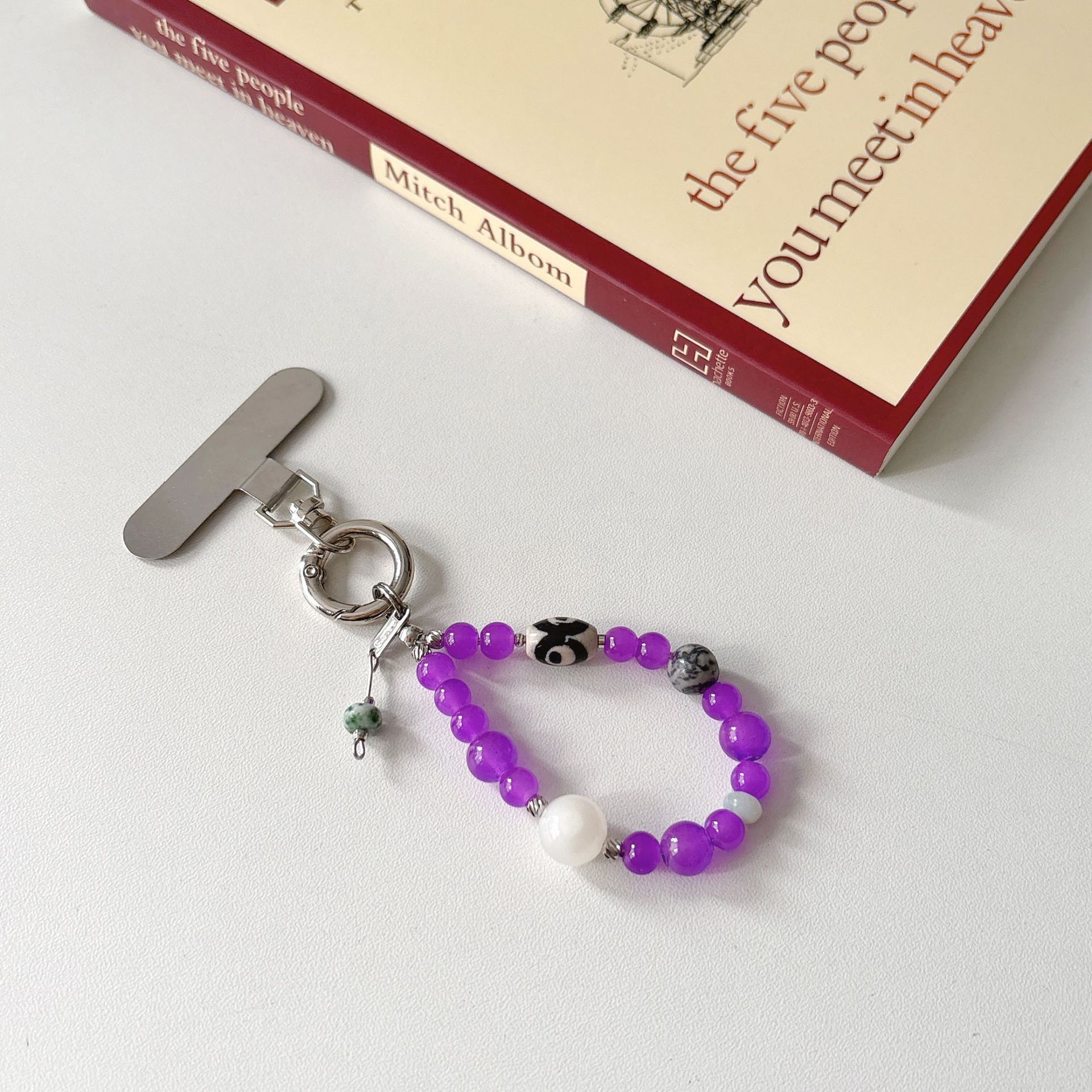 Marca de moda original cadena de teléfono móvil vidrio natural con cuentas caja de teléfono móvil cordón bolso colgante muñeca colgante estilo ins