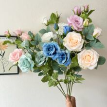 4头多洛塔玫瑰仿真花家居情人节装饰绢花假花插花婚礼婚庆人造花