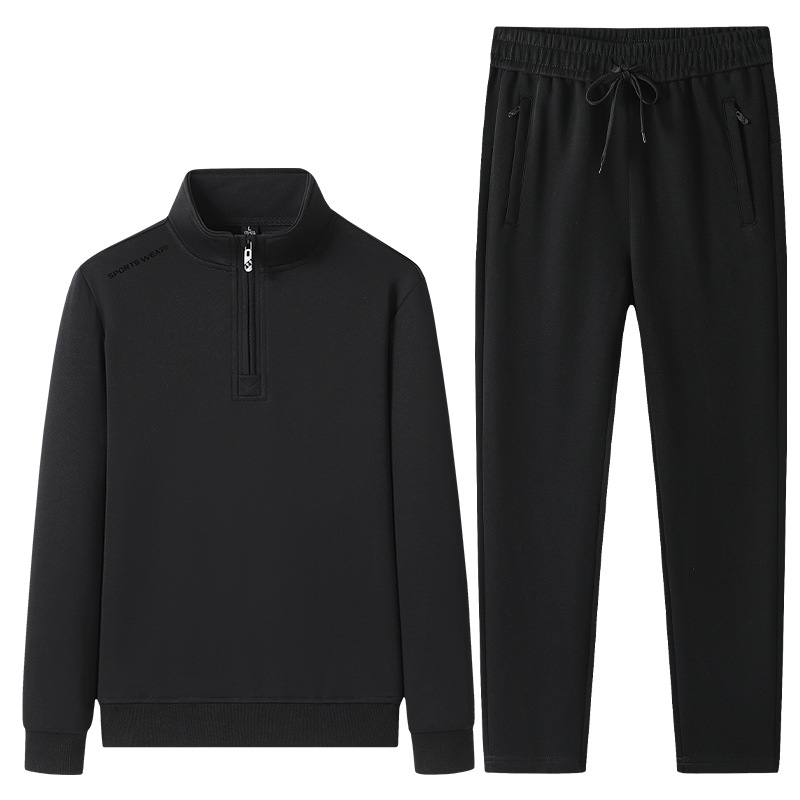 Trajes deportivos de algodón transfronterizo primavera y otoño para hombres medio cremallera de cuello de mediana edad jersey casual camiseta pantalón recto