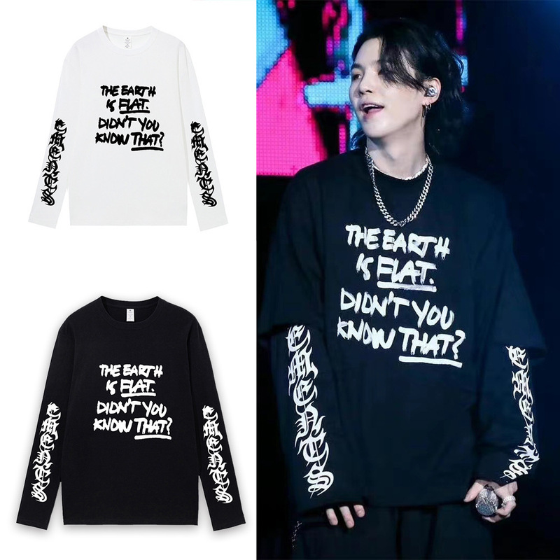 Spring and Autumn New Men's and Women's 200g Cotton Long-Sleeve T-Shirt Suga Busan Tour Same Style Loose Support Singing