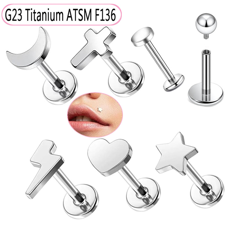 Silver pointed spike labret stud material detail