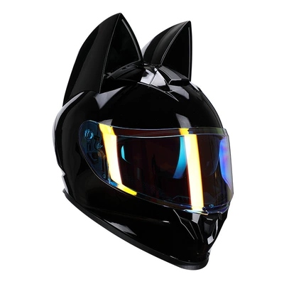 Motorcycle Full-Face Helmet: Motosiklet kaskı (dəbilqə) - bright-black-cat-color-coated-lenses-s50-53cm