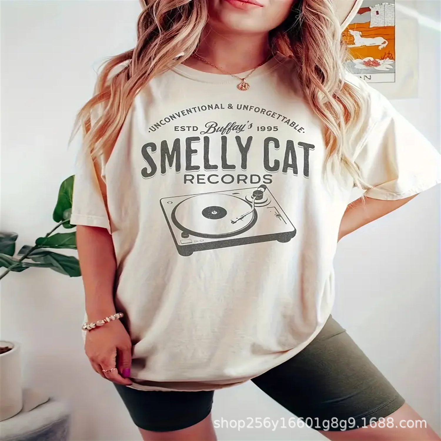 跨境外贸新款简约时尚smelly cat 印花短袖T恤打底衫