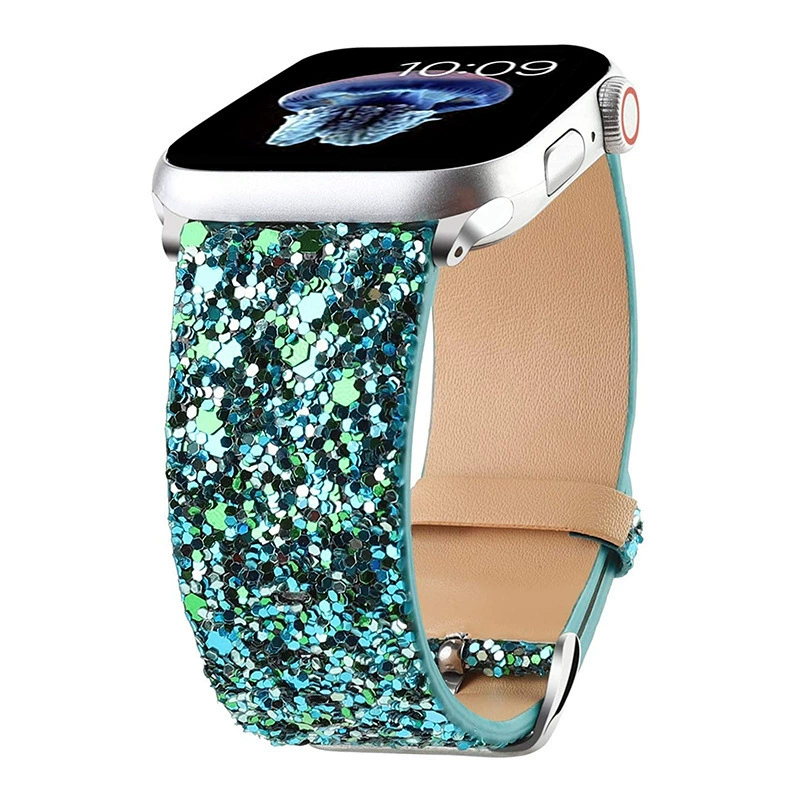 Женские блестящие кожаные браслеты со стразами для Apple Watch Series 8/7/6/5/4