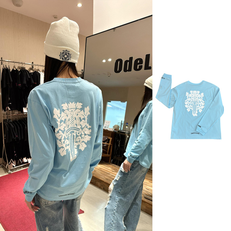 Cro Ch Milk White Blue Print New Limited Edition Sword Print Long-Sleeve Lightweight T-Shirt Can Be Used as Sun Protection Cro Ch Milk White Blue Print New Limited Edition Sword Print Long-Sleeve Lightweight T-Shirt Can Be Used as Sun Protection