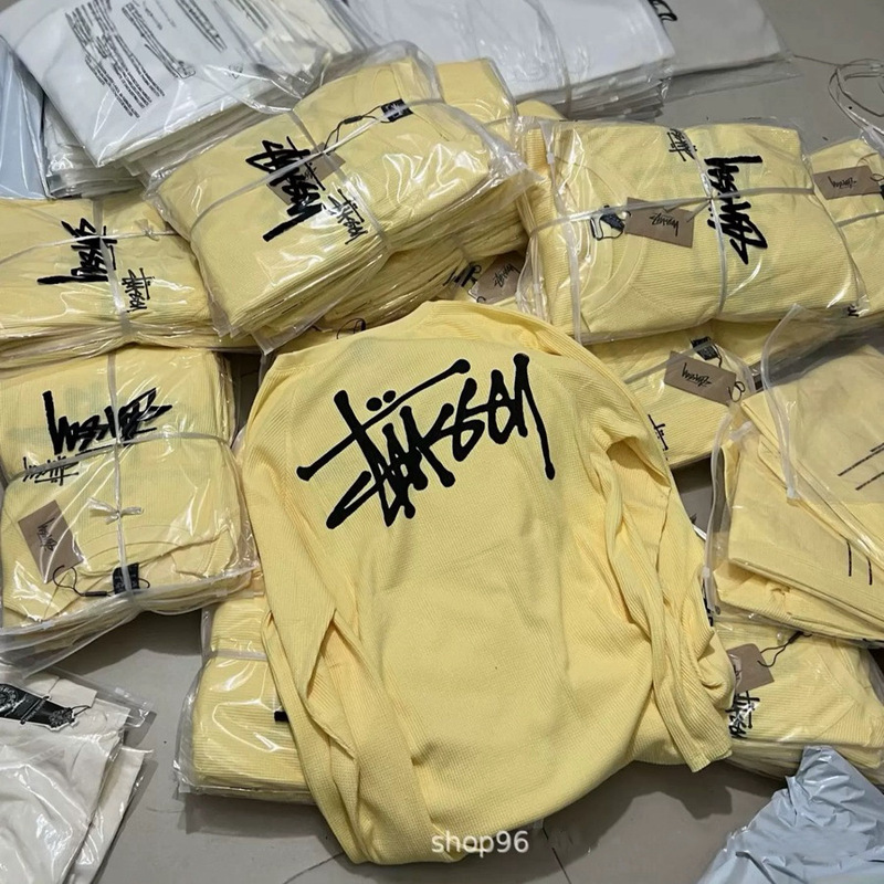 Cross-Border Exclusive Supply: Stu's New Autumn Collection, Heavy-Duty Long-Sleeve American Retro T-Shirt in Chick Yellow Waffle Fabric, Unisex Cross-Border Exclusive Supply: Stu's New Autumn Collection, Heavy-Duty Long-Sleeve American Retro T-Shirt in Chick Yellow Waffle Fabric, Unisex