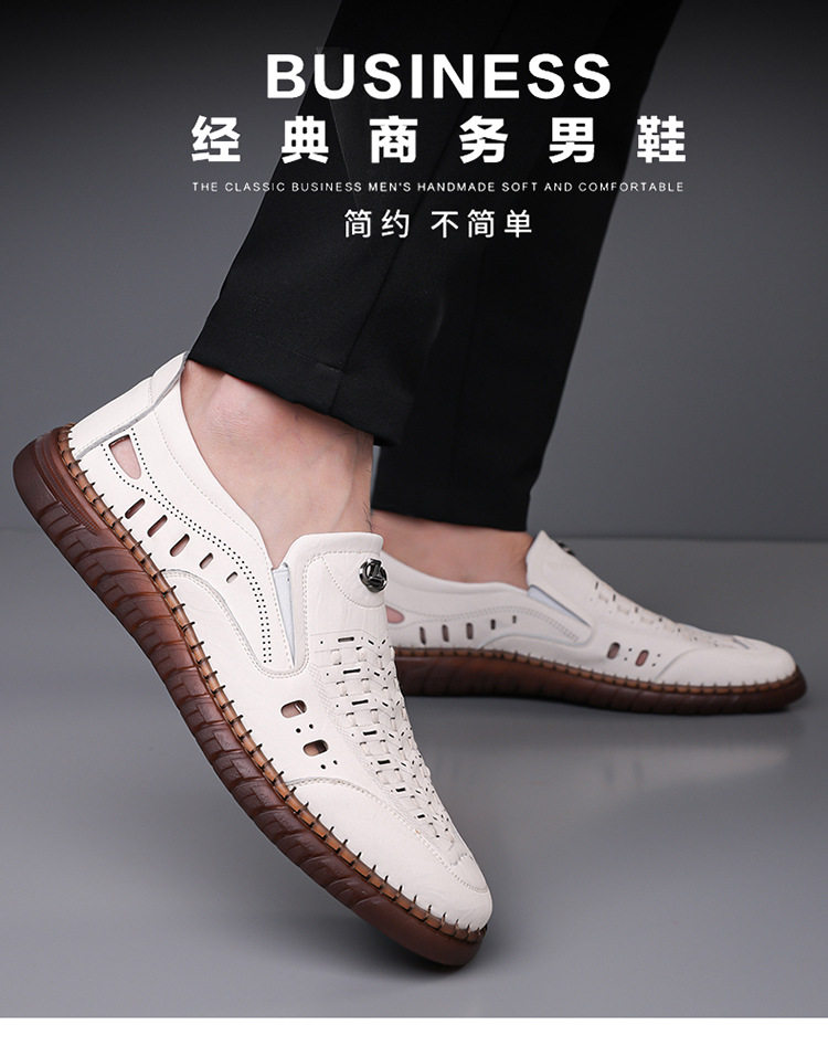 Dép sandal nam da dệt thoáng khí kiểu lười mũi vuông cỡ lớn — Màu kaki, Màu trắng, màu đen chi tiết 5