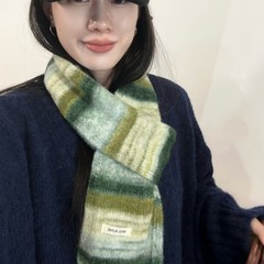 新款秋冬彩虹条纹羊毛混纺围巾女小众细长针织撞色渐变百搭潮围脖