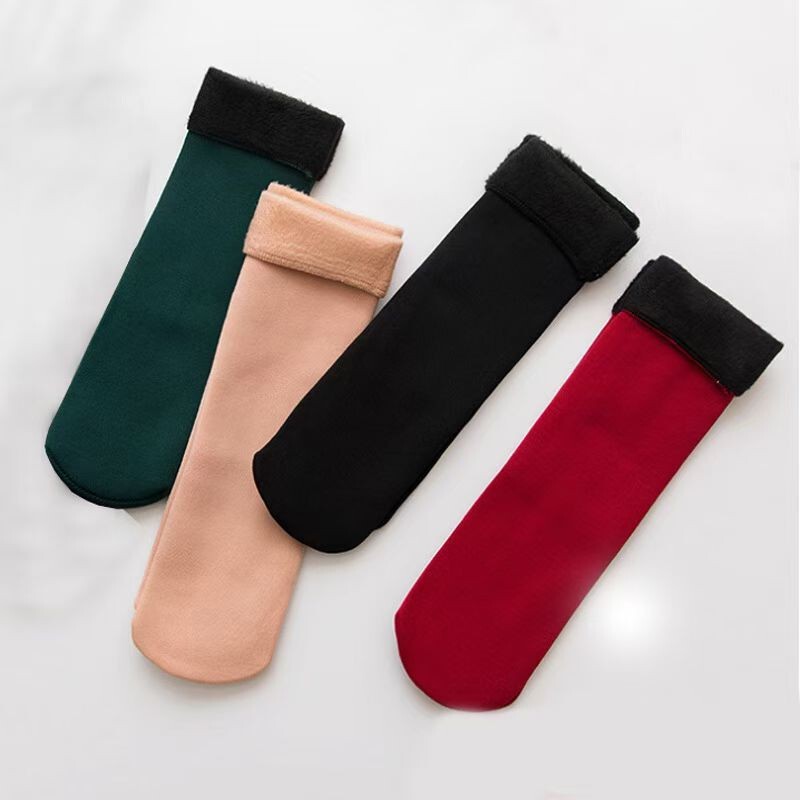 Women's Winter Socks with Fleece, Men's Thickened Snow Socks, Mid-Calf Socks, Warm Home Long Socks, Non-Slip Floor Socks
