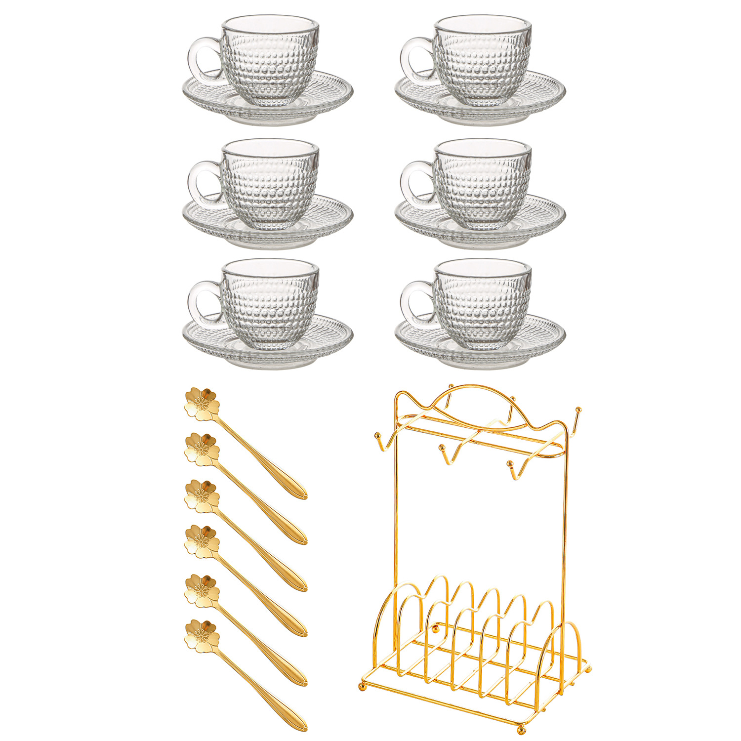 Tazas de café de vidrio de lujo ligero, platos, tazas de café con tazas de café transparentes y resistentes al calor, tazas de menú transfronterizas.