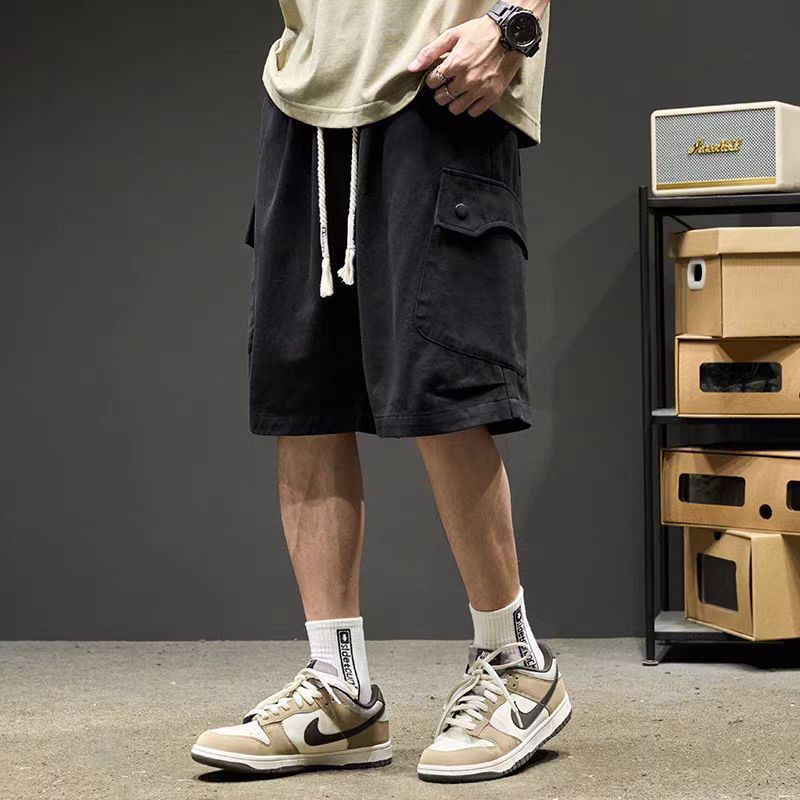 Men's Summer New Japanese Style Trendy Brand Multi-Pocket Cargo Shorts, Thin Loose Trendy Straight Mid-Length Shorts
