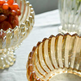 xyt水晶高脚水果盘金色轻奢果盘套装家用茶几摆件大气玻璃糖果盘