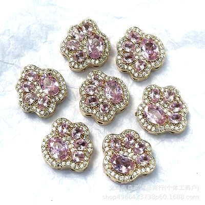 beaded bracelet accessories, Zərgərlik ara hissələri - cats-claw-twelve-hole-design-gold-base-with-pink-zirconium