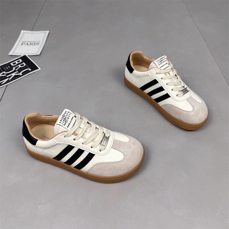 2024 Spring New Korean Style Flat Casual White Shoes Color Matching German Training Three Stripes Sports Shoes German Training Shoes for Women
