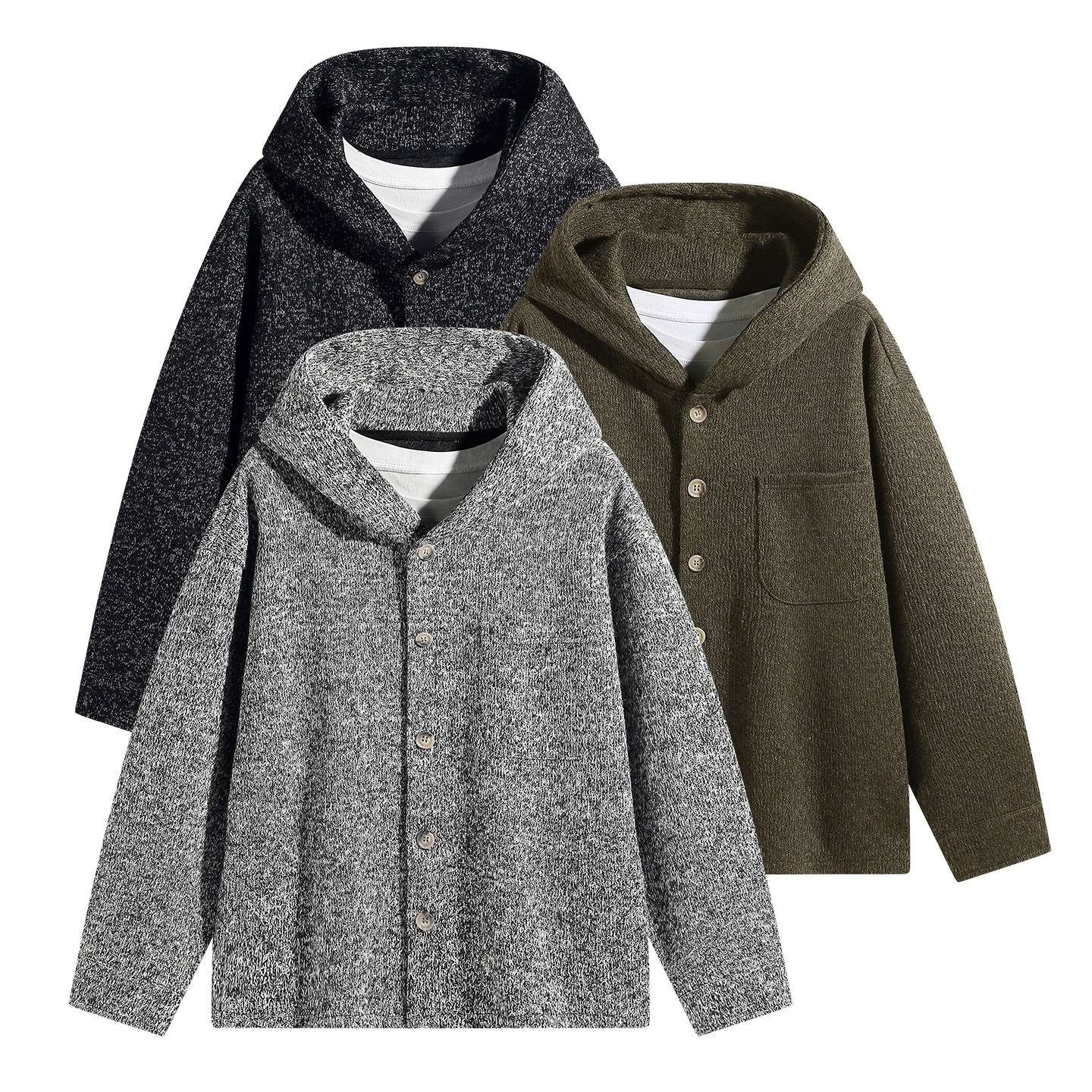 26 autumn and winter trendy brand, Yinhua wool blend cardigan, hooded long-sleeve sweatshirt, men's casual and comfortable outerwear, men's jacket, men's long jacket