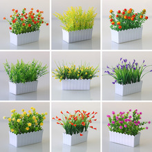 亚马逊栅栏仿真花套装家居客厅装饰假绿植物盆栽桌面花槽隔断摆件