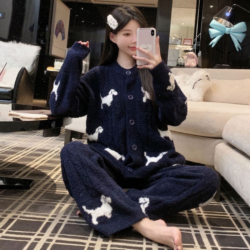 半边绒睡衣卡通小熊可爱睡衣宽松外穿开衫软糯加厚慵懒风女家居服|undefined
