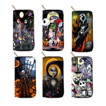 跨境骷髅头PU长款拉链钱包 2013圣诞惊魂夜手拿包钱夹来图印花