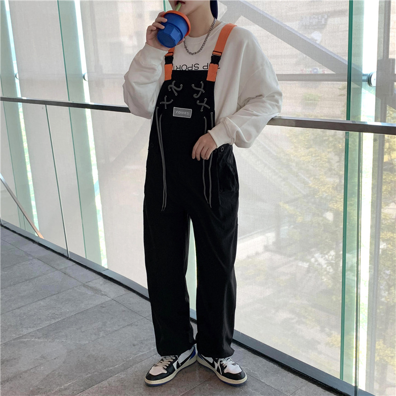工装背带裤男春秋季潮牌ins日系复古休闲嘻哈个性宽松连体长裤子