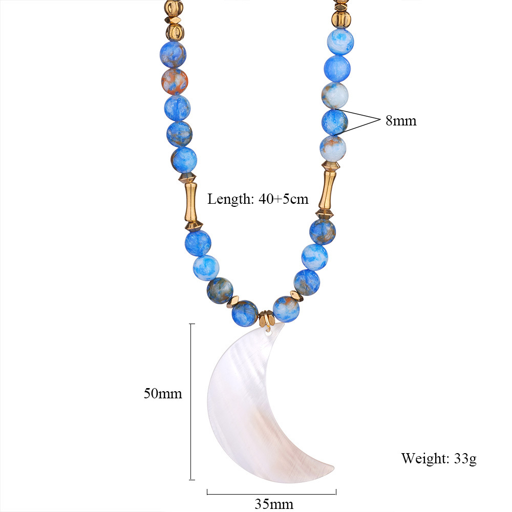 Round Pattern Vacation Classic Style Round Artificial Pearl Titanium Steel Beaded Chain Pendant Necklaces Wholesale