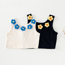 夏季女童棉时尚背心针织花朵宝宝薄款透气吊带可爱上衣韩系衣服