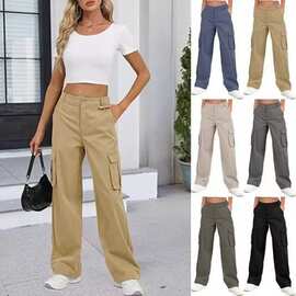 欧美女装街头Cargo pants宽松显瘦直筒耐磨多口袋休闲百搭工装裤