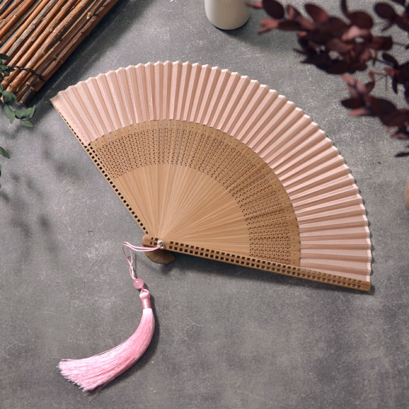 New Chinese-Style Folding Fan, Solid Color Fan, Chinese-Style Portable Silk Hollow Bamboo Fan, Cheongsam Hanfu Women's Dressing Gown Fan
