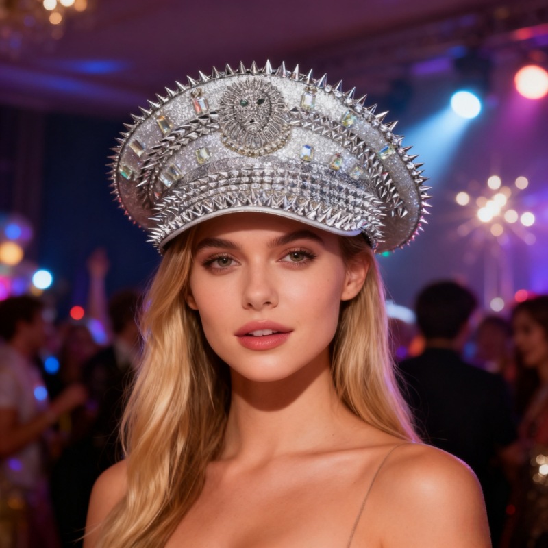 Sombrero azul marino con incrustaciones de diamantes, boina estilo punk, sombrero y2k, sombrero de marinero para mujer con ambiente otoñal e invernal, sombrero dorado para clima frío