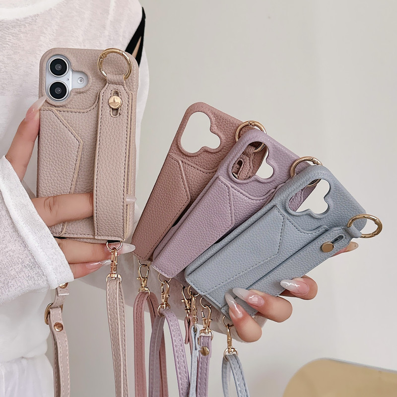 Suitable for Iphone16Promax Wrist Strap Mobile Phone Case Apple 12/13 Crossbody Shoulder Strap Card Protective Leather Case Suitable for Iphone16Promax Wrist Strap Mobile Phone Case Apple 12/13 Crossbody Shoulder Strap Card Protective Leather Case