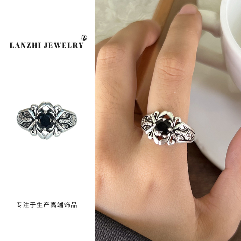Lan Zhi 925 anillo de plata esterlina personalidad punk exagerado diseño joyería hip hop anillo abierto no desvanecimiento nicho