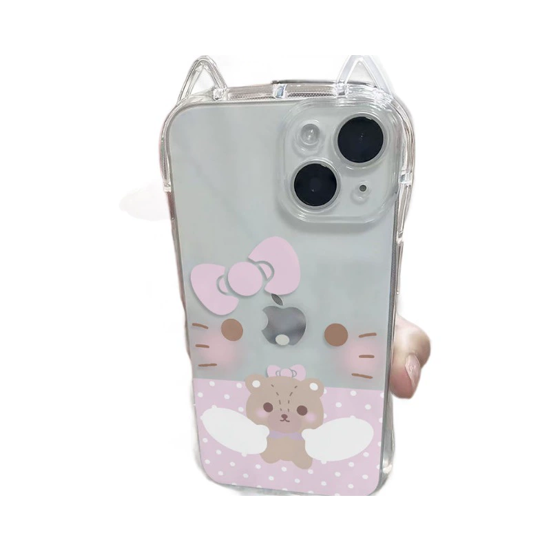 Чехол для телефона (Sanrio) совместим с iPhone 11–17 серии — прозрачный с ушками кота
